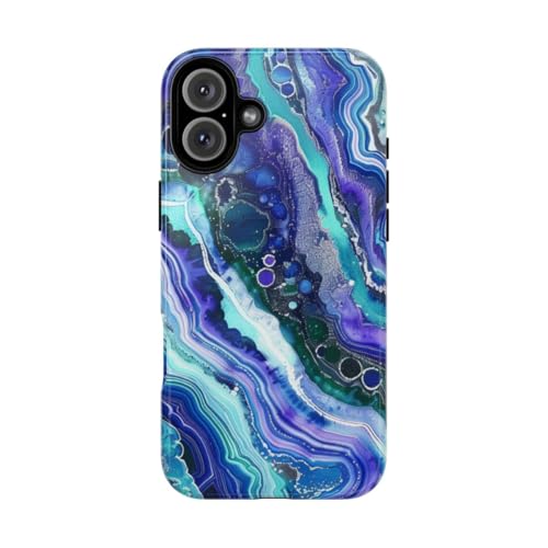 Coque rigide iPhone 16 Plus anti-choc motif bleu et violet
