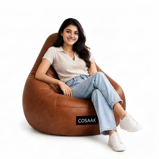 Image of XXL Teardrop Leatherette Bean Bag Chair Cover Without Beans, Livingroom, Bedroom, Garden, use for Indoor Gaming and Reading Chair, (Tan, XXL, Solid)