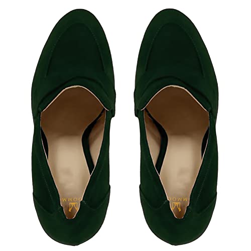 Image of MOOMMO Women Chunky Block Heel Pumps Round Closed Toe Slip On Oxford Loafers Shoes High Heels Snakeskin Work Pump Suede Loafer for Office Ladies Classic Formal Business Professional 4-13 M US