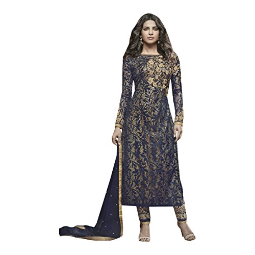 Salwar Suit indien bleu Priyanka Chopra avec veste longue en filet