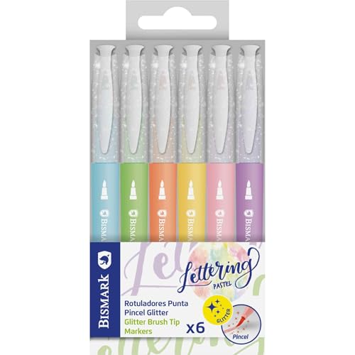 Bismark Rotuladores glitter en punta pincel para lettering, colores pastel