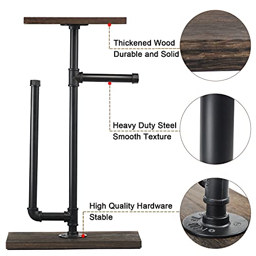 Toilet Paper Holder, Freestanding Tissue Paper Roll Holder Stand, Toilet Paper Storage Dispenser, Bathroom Accessories Tissue Holder With Rustic Wooden Storage Shelf And Cast Iron Pipe For Bathroom #TOP2