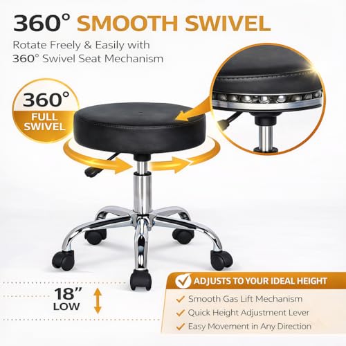 Image of NGFC Leather Doctor Stools with Adjustable Height & Wheels - Comfortable Medical, Salon, Warehouse, Garage, and Home - Versatile Black Sitting Stool for Professional Use - Pack of 1