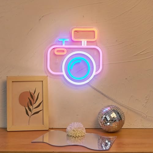 Image of LED Camera Neon Sign, USB Powered Night Light, 3D Wall Art Decor Lamp for Game Room, Bedroom, Living Room, Party - Kids, Girls, Boys