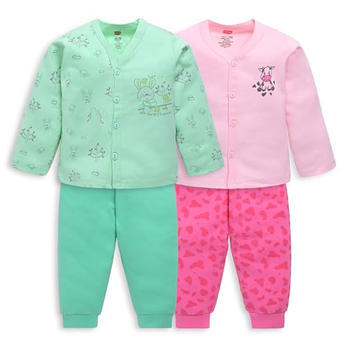Image of LuvLap Baby Boys & Girls Full Sleeve100% Cotton Jhabla & Pyjama Sets Pack of 2
