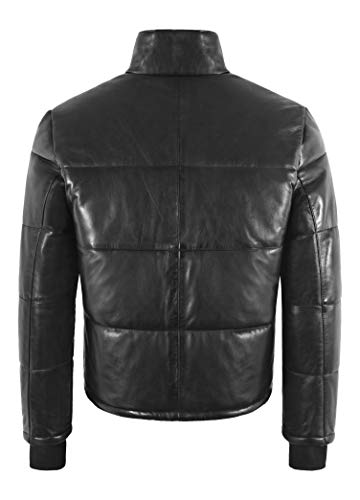 EVEREST LEATHER PUFFER JACKET Black Real Leather Short Padded Warm Winter Jacket4