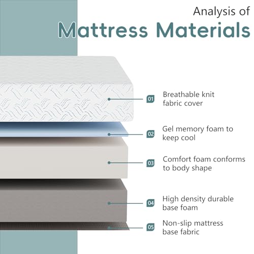 Image of 8 Inch Twin Mattress, Cooling Mattress Twin Memory Foam for Kids | Gel Memory Foam Mattress Twin, Colchones Twin Mattress in a Box, Zipper Cover, Fiberglass Free, Adjustable Base Compatible