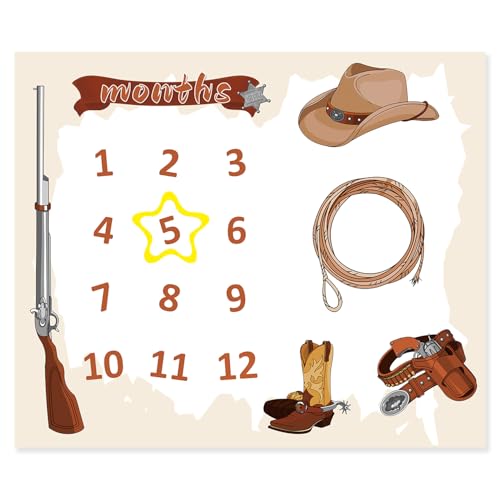 Cowboy Theme Baby Monthly Milestone Blanket Soft Flannel Gun Boots Hats Nursery Blanket for Newborn Mom Giftsfor Newborn Baby Shower Photography Background 40x48inch