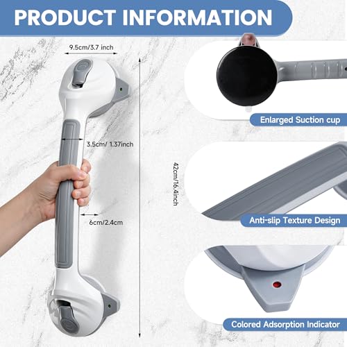 Image of Suction Cup Grab Bars 16.5 Inch, 2 Pack Anti Slip Bathroom Grab Bar, No Drill Handicap Grab Bars, Removable Safety Support Handrail, Assist Bath Shower Handle for Elderly Injury Senior 1.37 inch Dia