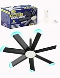 NWOP 28 Inch Socket Fan Light with Remote Control, Screw in E26/E27 Ceiling Fan with LED Light, 3000-6000K Adjustable Color Temp, 6 Speeds, Timer, for Bedroom Kitchen Living Room Garage, Black