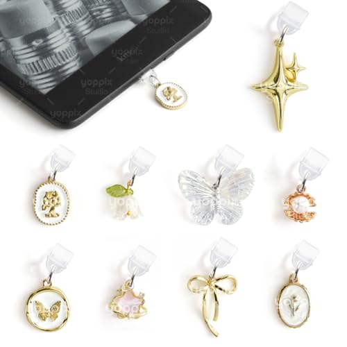 YOPPIX 9PCS Charms for Kindle, Unique Retro Dust Plug Charm Compatible with Type C Charging Port, Gift for Book Lover Readers Men Women Teachers Students, Accessories for Kindle