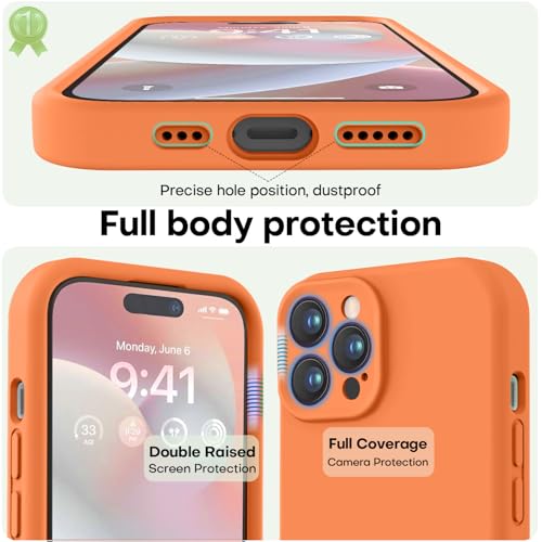 Image of LOVE 3000 Designed for iPhone 14 Pro Case, Premium Silicone with [Soft Anti-Scratch Microfiber Lining] Shockproof Protective Phone Case for Men Women Girls 6.1 inch, Bright Orange