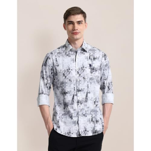 Image of U.S. Polo ASSN. Printed Regular Fit Shirt for Men - 100% Cotton, Breathable & Comfortable, Full Sleeves Casual Shirt for Men