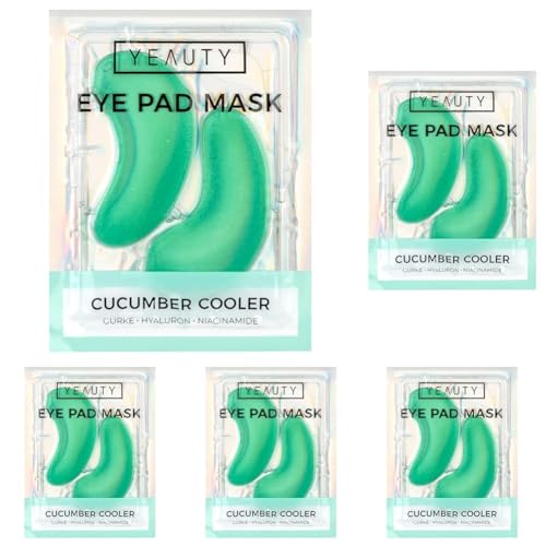 YEAUTY Cucumber Cooler Eye Pad Mask | Pflegeserum aus Gurkenextrakt, Hyaluron, Niacinamiden | kühlen und glätten die Haut | feuchtigkeitsspendend (Packung mit 5)