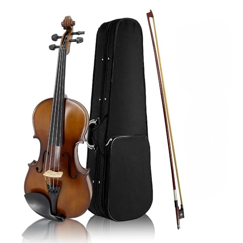 Yinfente Akustische Bratsche mit 4 Saiten, 40,6 cm, volle Größe, für Studenten, Anfänger, professionell, handgefertigt, komplettes Viola-Instrument mit Koffer, Brasilienbogen, Reinigungstuch, Steg