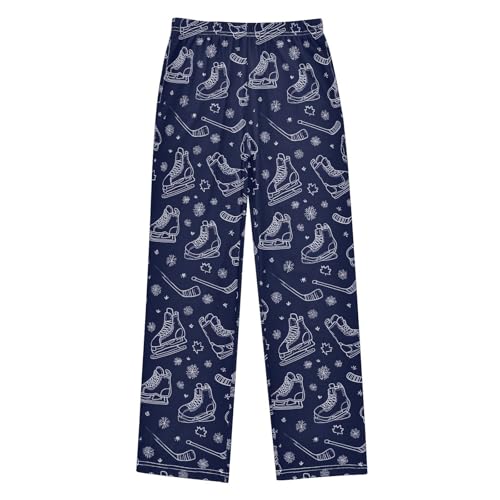 Ice Hockey Blue Design Lounge Pajama Pants Soft PJ Bottoms for Sleepwear Ages 6-14 Years