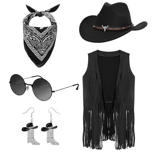 Tenue de cowgirl réglable chapeau et gilet à franges pour morphologie XXL