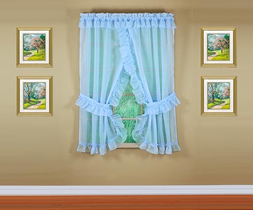 Image of Today's Curtain, Emelia Priscilla Sheer Pair 60 inch W x 84 inch L, Sky Blue, 5-Piece-Set