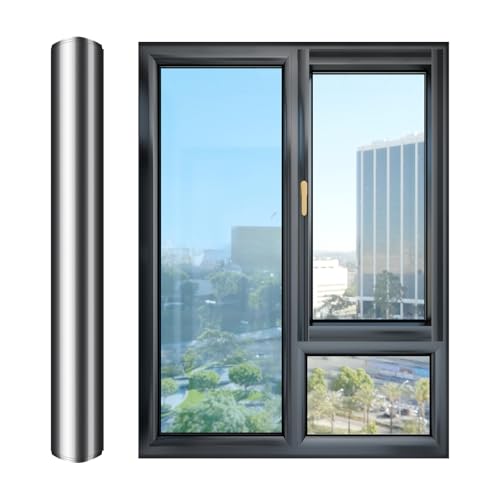 Pellicola Oscurante Per Vetri | Pellicola Riflettente Per Blocco Solare Con Vista Esterna Non Interna | Pellicole Privacy Unidirezionali Con Controllo Del Calore Adatto Per Ufficio Casa, Argento