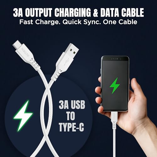 Image of Intex Speed Pro 3A Type USB to C Fast Charging Cable with 480 Mbps, Data Transfer and Tangle-Free Cable For Laptop, BT Speaker, Mobile, Tablet, TWS & Other Type C Devices, Strong TPE Cable - White