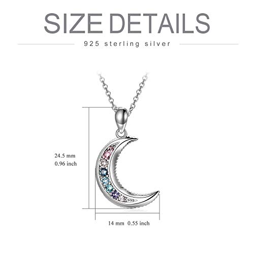 AOBOCO Sterling Silver Crescent Moon Necklace for Women, Gorgeous Multicolor Moon Pendant Embellished with Crystals from Austria, Anniversary Birthday Moon Jewelry Gifts for Lovely Ladies4