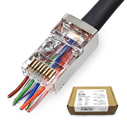 XANHAM 100 Pack Cat 6 Pass Through Shielded RJ45 Connector Modular Crimp Network Plug for 23AWG Cat6, Cat5, Cat5e SFTP and FTP Solid or Stranded Ethernet Cable