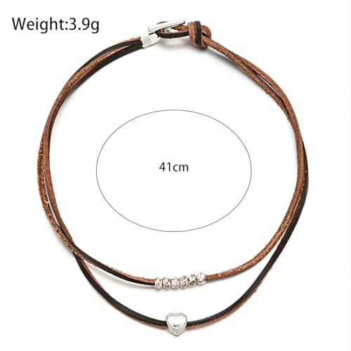 Bohemian Heart Beaded Suede Choker Necklace for Women Trendy Brown Leather Double Layered Adjustable Necklace Retro Beach Holiday Vacation Jewelry Gifts3