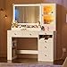 Makeup Vanity Desk with Mirror and Lights & Large LED Cabinet, Vanity Table with 2 Jewelry Boxes, 6 Drawers, and Built-in Shelves, Dressing Table with Power Outlets for Women Girls Bedroom, White