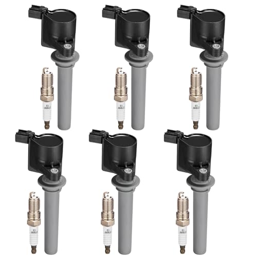 Image of 6-Pack DG513 /DG500 Ignition Coil Pack and SP493 Spark Plugs Compatible with Taurus Escape Compatible with Mazda Tribute Escape Taurus Sable Mariner Montego V6 3.0L Replaces FD502 UF406