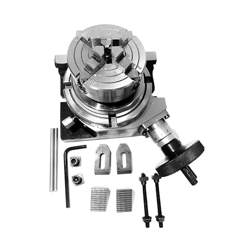 Rahish Tools Rotary Table for Milling Machines 4" Inches (100mm) 4 Slots Horizontal and Vertical with 70mm 4 Jaw Independent Dog Chuck with Back Plate and T-nuts with m6 clamp kit