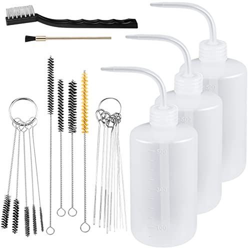 Image of Roshtia 24 Pieces Spray Gun Cleaning Kit 3 Pcs Bottle and 21 Pcs Spray Paint Gun Cleaning Brushes 500ml Plastic Squeeze Wash Bottle Tube Bottle Brushes Paint Gun Cleaning Kit