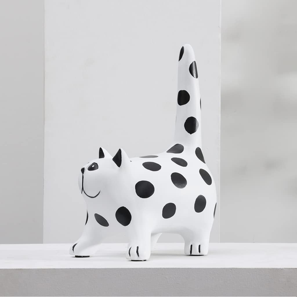白地に黒の水玉模様猫の置物2体セット Amazon.co.jp: モダンな黒と白の水玉模様の猫の動物の彫刻の置物家の