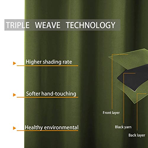 HOMEIDEAS Olive Green Blackout Curtains 2 Panels 52 X 84 Inch Drop Room Darkening Eyelet Curtains for Bedroom Living Room Thermal Insulated Light Blocking Window Drapes - Image 2