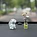Generic Set of 2 Cute Mini Bunny and Daisy Flower Vase Car Rearview Mirror Ornaments Funny Dashboard Decorations Kawaii Car Interior Accessories for Women Gifts