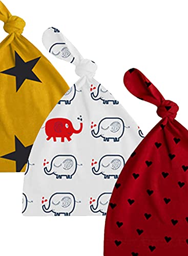 Image of A.T.U.N. (ALL THINGS UBER NICE) Unisex Kids Cotton Printed Knot Hats for Baby Boys and Girls (Pack of 3)