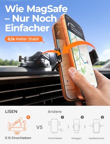 LISEN Snapmount Handy Halterung Auto - [Rollen Design] [0,1 s Gleitet Hinein] Handyhalterung Auto mit Vakuum Saugnapf, 360° Drehbar KFZ Autohalterung für iPhone 17 Pro Max & Android mit Dicke Hüllen 4