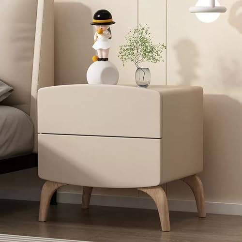 Mesita de noche de madera maciza con parte superior de cuero de microfibra, mesa decorativa de 2 cajones para dormitorio y sala de estar modernos