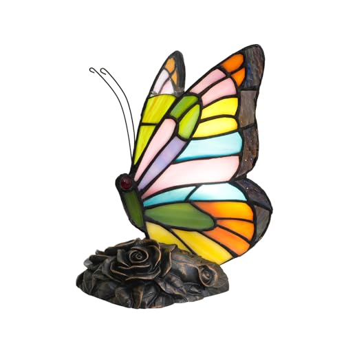 NUODITOS Estilo Tiffany Mariposa Lámpara Colorido Vidrieras Lámpara de mesa Pequeña Luz de noche para las niñas Abuela Día de la Madre Regalos