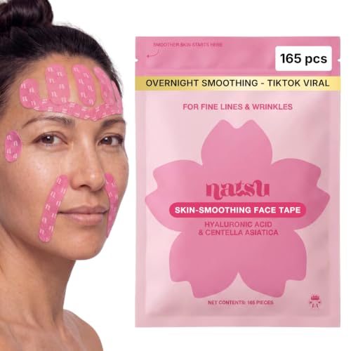 Anti Wrinkle Face Tape Overnight Japanese Kinesiology Patches with Hyaluronic Acid & Centella Asiatica Pre-Cut for Forehead Smile Line Frown Line Crows Feet Hypoallergenic Latex-Free 165pcs