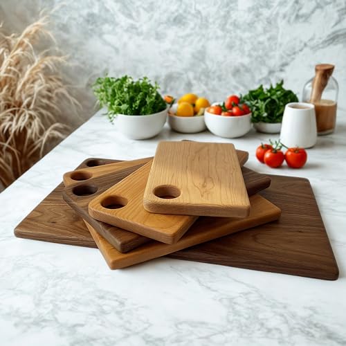 Tabla de Cortar Artesanal de Nogal, Arce o Cerezo – Diseño con Bordes Redondeados, Madera Maciza con Acabado Orgánico. Ideal para Regalar (11x11, Madera de Nogal) miniatura 2