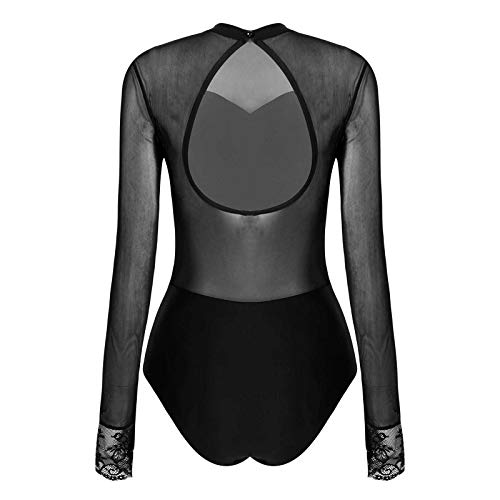 inhzoy Womens Mesh Splice Ballet Dance Athletic Gymnastics Leotard Unitard Performance Bodysuit Jumpsuit Catsuit Black XL
