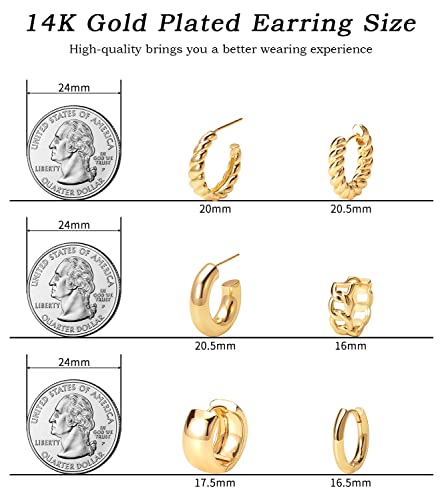 Gold Hoop Earrings Set 14k Gold Plated Huggie Earrings Hypoallergenic Chunky Thick Jewelry for Multiple Piercing Christmas Gift for Womem2