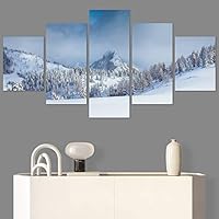 SIGNWIN 5 Panel Canvas Wall Art Foggy Mountains for Home Decorations Ready to Hang - 60