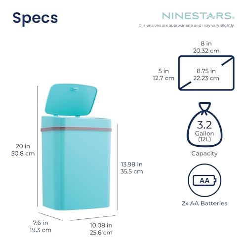 Image of Ninestars 3 Gallon Automatic Trash Can, 12L Touchless Motion Sensor Bathroom or Bedroom Garbage Can with Odor-Sealing Lid, Impact-Resistant ABS Plastic, Teal Blue