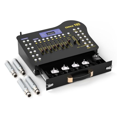 DMX Controller, 192 Channel DMX512 Controller with Drawer, Wireless DMX 4 Receivers/Transmitter, Suitable for Simultaneously Controlling 4 Lights, Party, Moving Head, Halloween