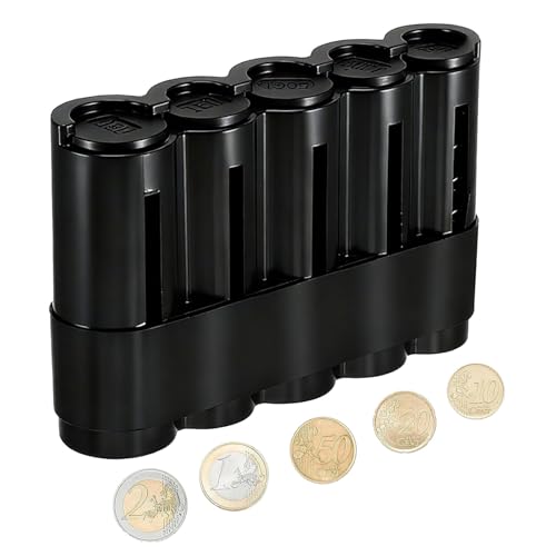 Monnayeur Pièces Euro - Monnayeur Serveur à 5 Compartiments en Plastique, Rangement Pieces de Monnaie pour des Pièces de 2€, 1€, 50ct, 20ct et 10ct