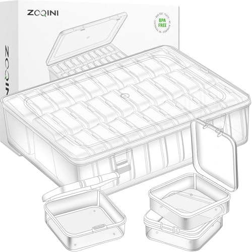 ZOQINI Bead Organizer and Storage Box 30Pcs Small Clear Plastic Storage Containers 1 Large Craft Organizer Box 1 Sheet Label Sticker Mini Storage Box for Jewelry Making Diamonds Arts Screws Seeds