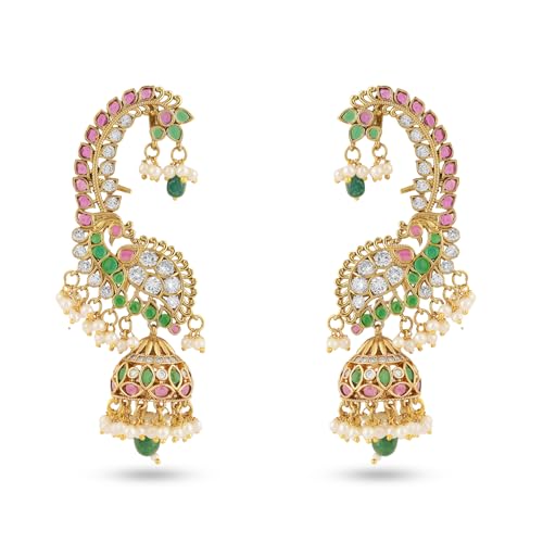 Image of Rubans Jhumka Earrings Kundan and Pearl Traditional Festive Jewellery Gift for Women & Girls