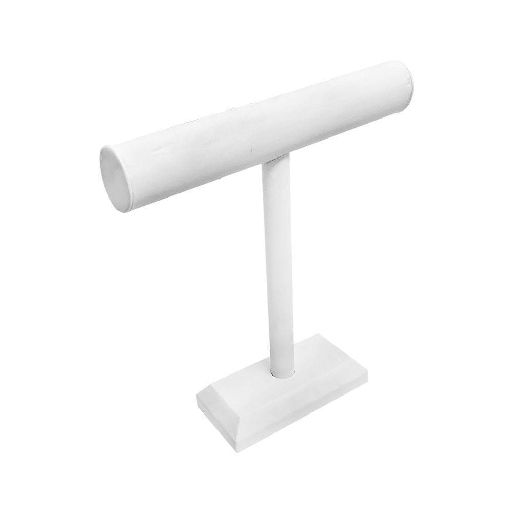 Prolinemax 12'' x 12'' White Faux Leather High Necklace T-Bar Stand Jewelry Display Holder Fixture Leatherette