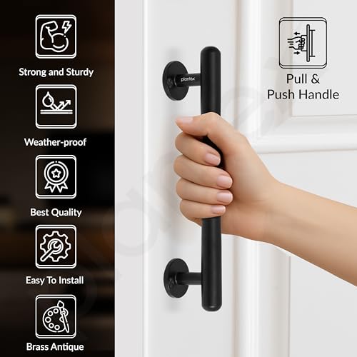 Image of Plantex 8 Inch Pull-Push Door Handle /Stainless Steel Main Door Handle /3 Years Warranty Pack of 2 (S-142, Black)
